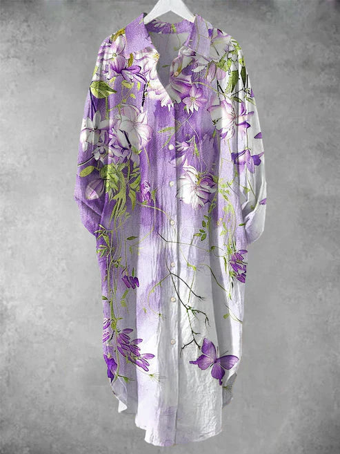 ER | Abito midi abbottonato con stampa floreale