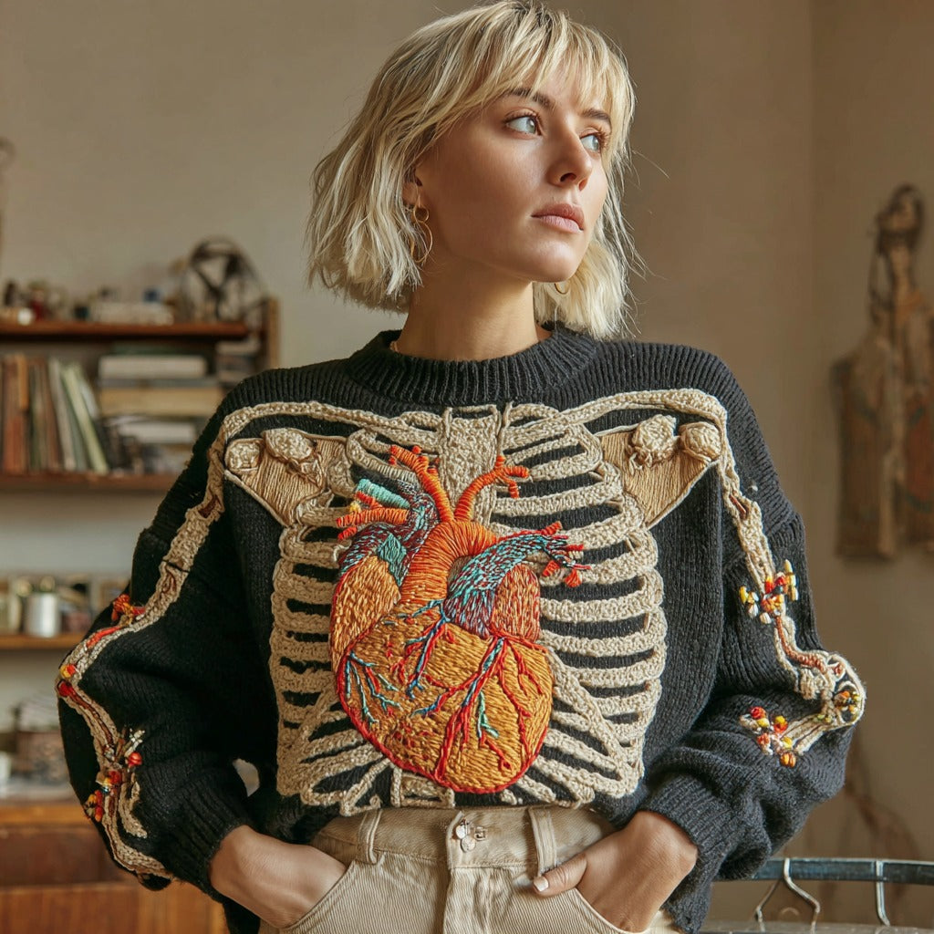 Women's Anatomical Knitted Warm Crew Neck Sweater artswardrobe