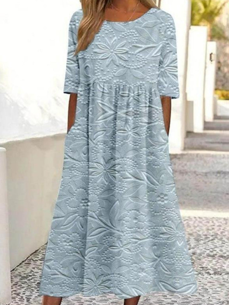 Women's Casual Retro Embroidered Floral Print Dress artswardrobe