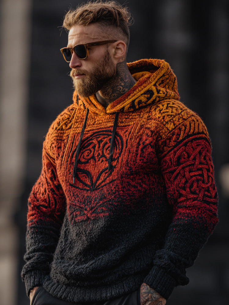 Men's Vintage Halloween Viking Art Knit Hoodie Sweater elevenforest