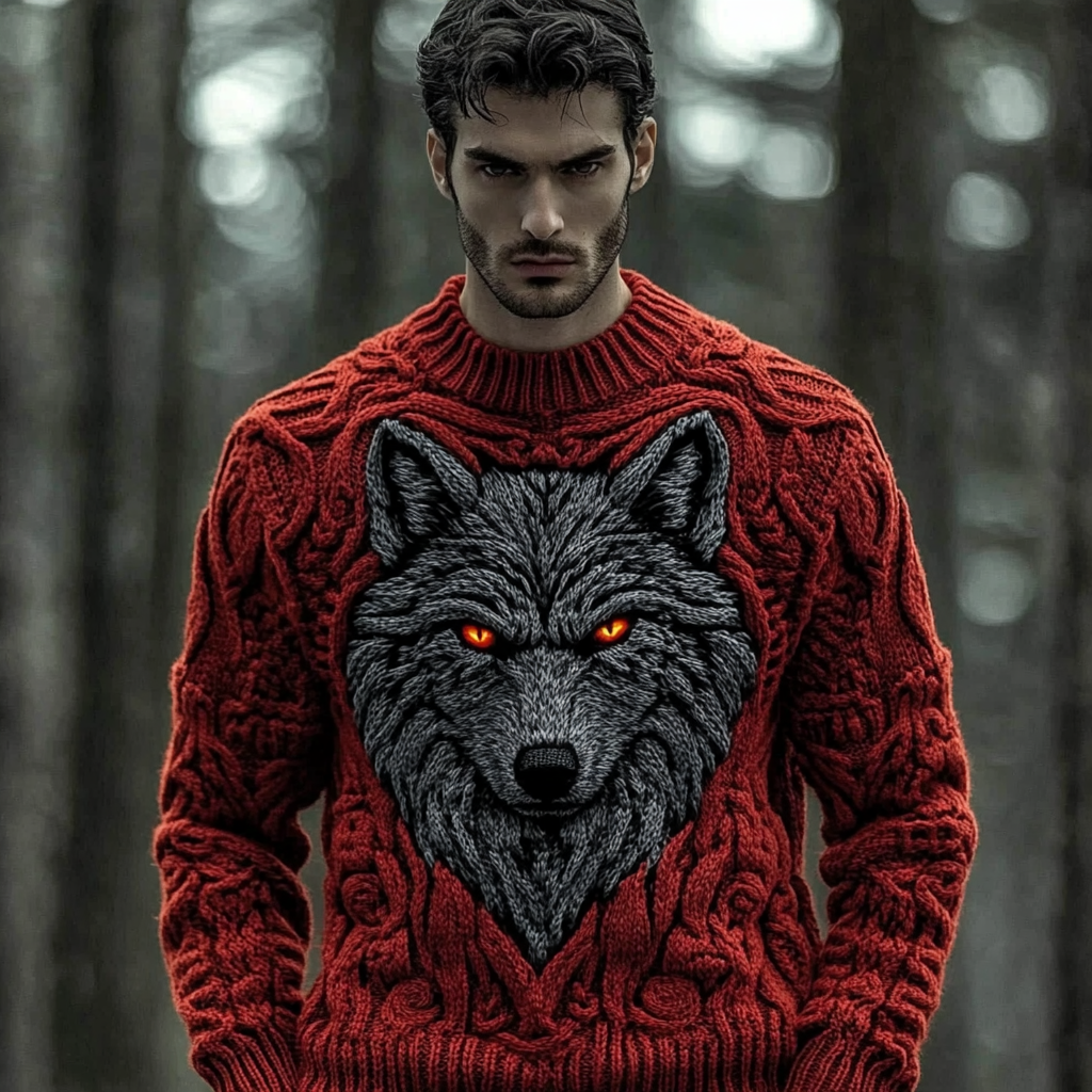 Men's Viking Wolf Celtic Jacquard Knitted Comfort Sweater artswardrobe