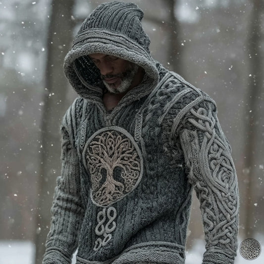 Men's Tree Of Life Viking Celtic Chunky Hooded Sweater artswardrobe