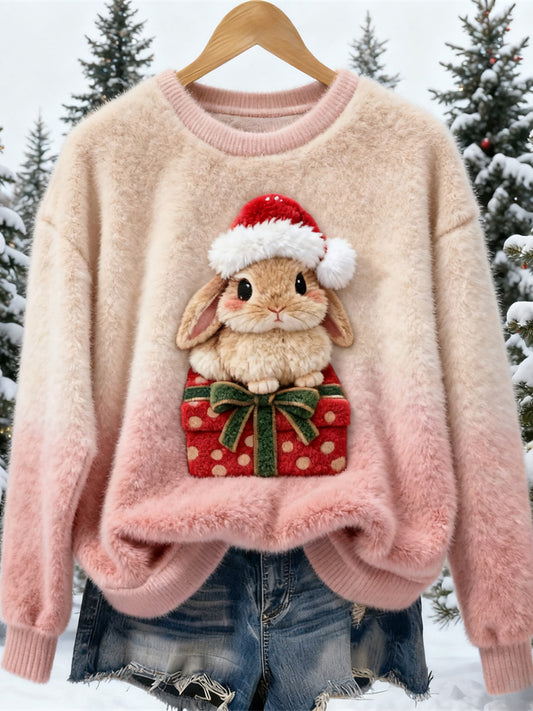 Christmas Gift Rabbit Design Women's Flannel Sweater