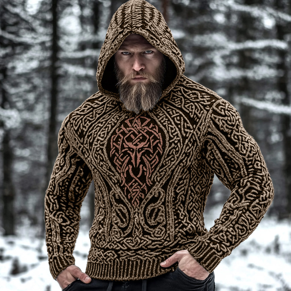 Men's Viking Metal Wolf Style Celtic Thick Hooded Sweater elevenforest