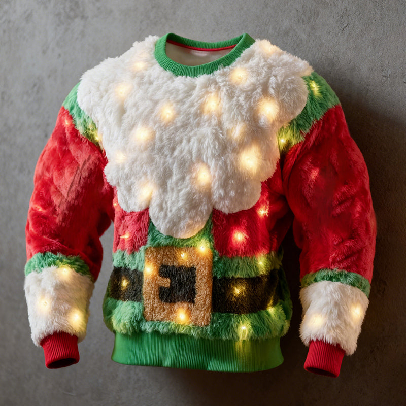 Comstylish Men's Fun Santa Claus Comfortable Crew Neck Plush Sweatshirt