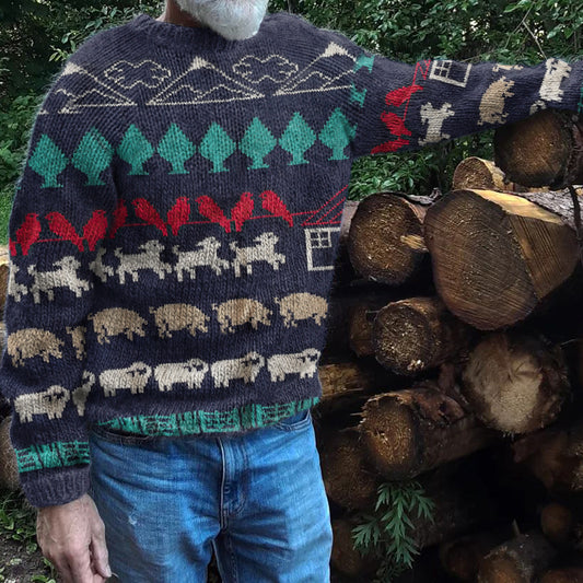Vintage Country Farm Pattern Knitted Warm Sweater elevenforest