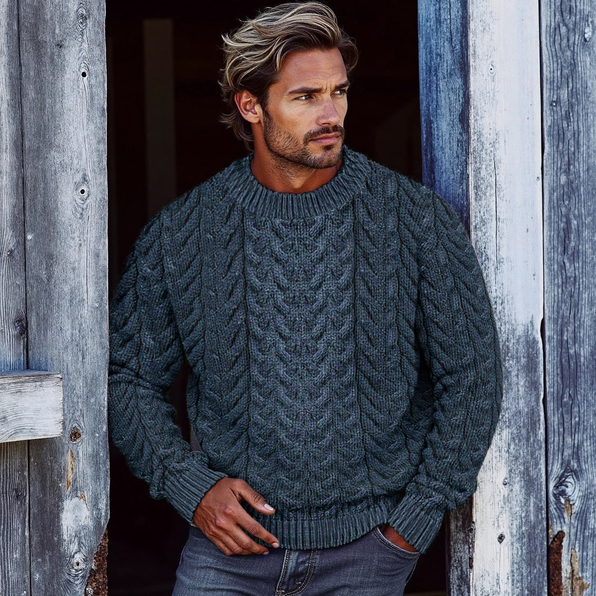 Men's Super Soft Honeycomb Crew Neck Aran Sweater artswardrobe