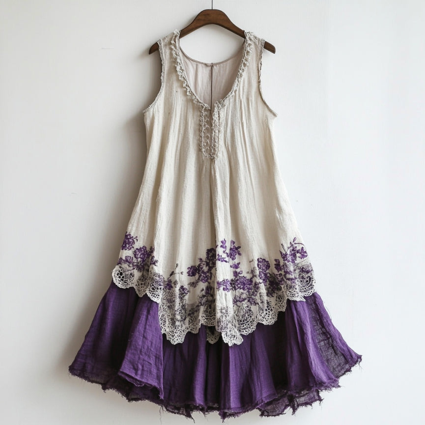 Vintage Lace Floral Embroidery Patchwork Art Tank Midi Dress artswardrobe