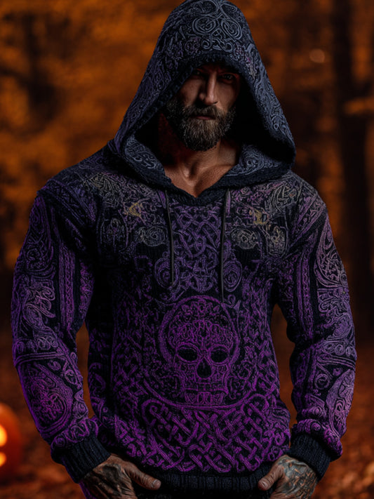 Men's Vintage Halloween Skull Knit Hoodie Sweater elevenforest