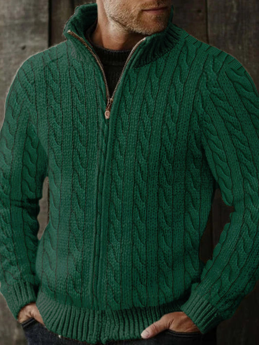 Vintage Twist Pattern Knitted Icelandic Zip Sweater artswardrobe