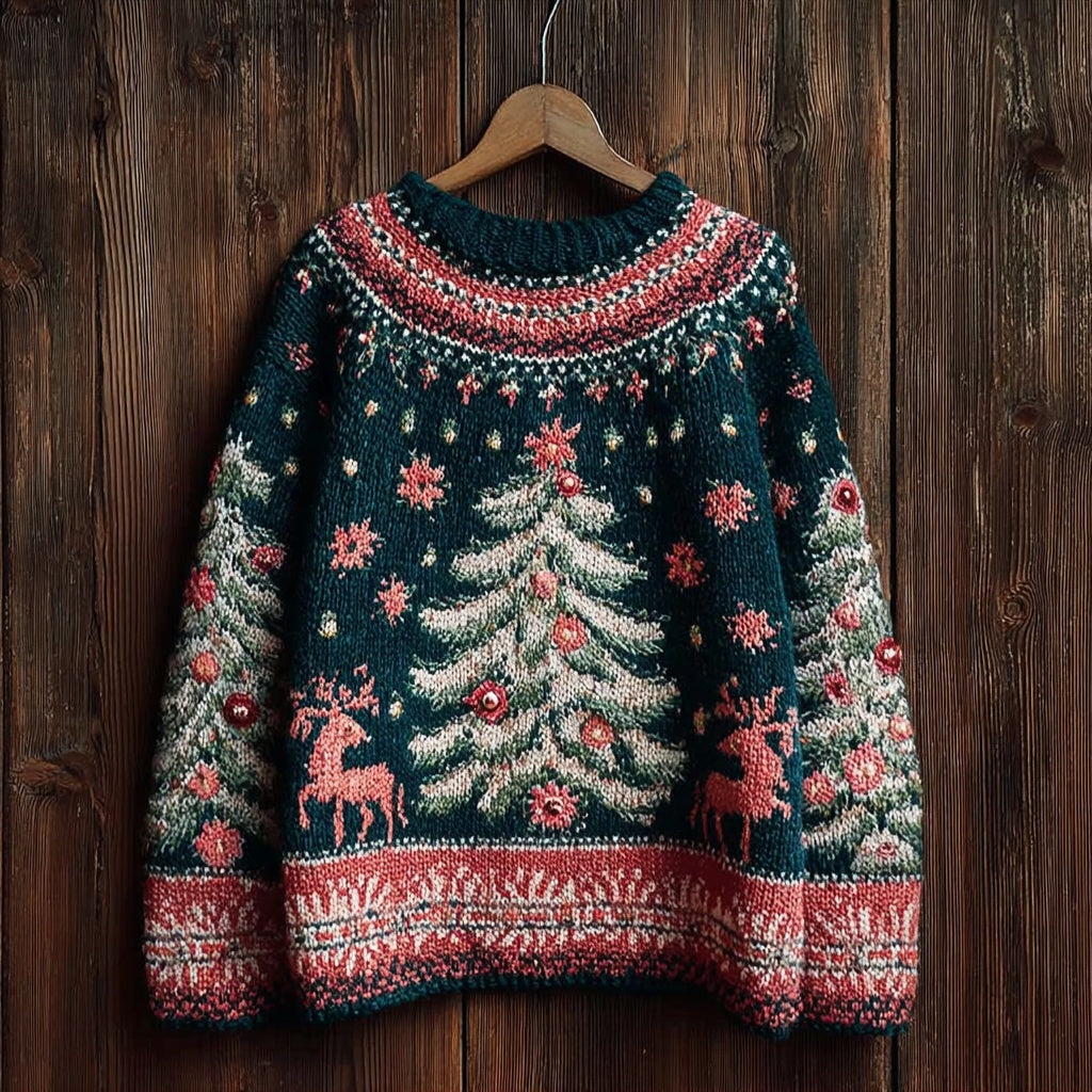 Vintage Christmas Inspired Pattern Knit Cozy Sweater artswardrobe