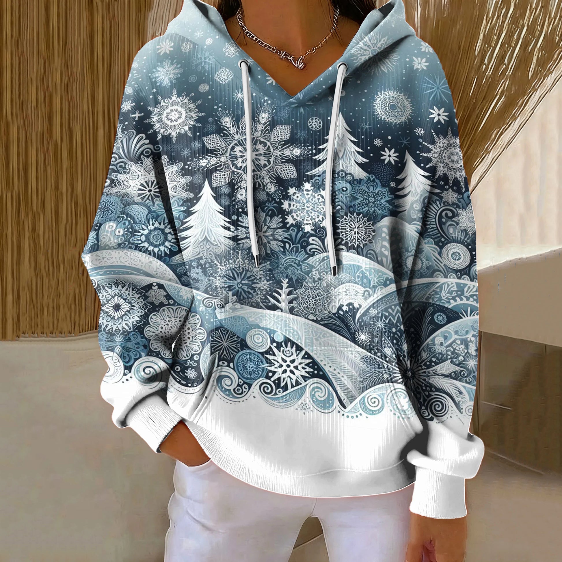 Comstylish Women's Christmas Art Print Casual Hoodie