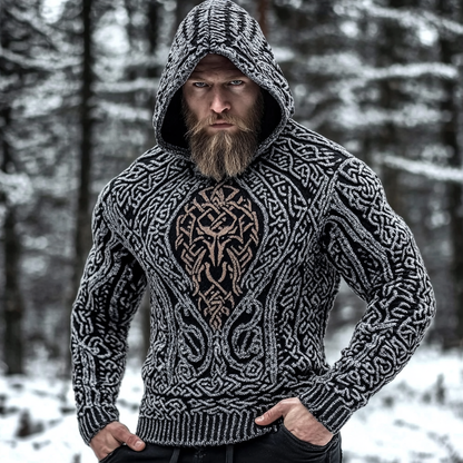 Men's Viking Metal Wolf Style Celtic Thick Hooded Sweater elevenforest