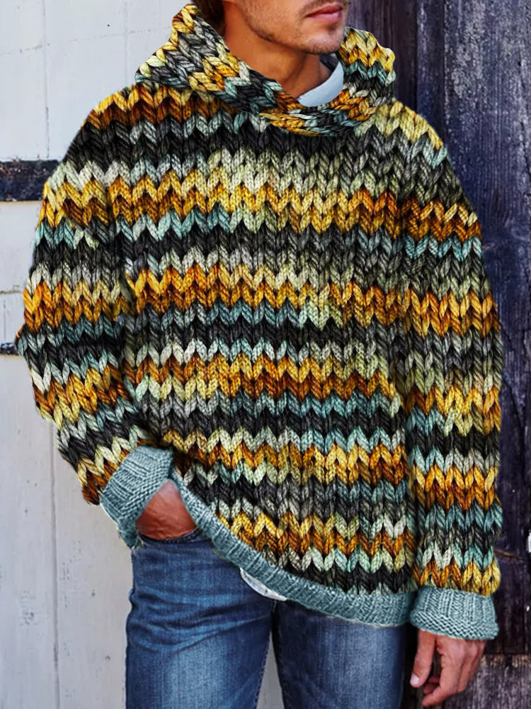 Men's Retro Colorful Chunky Cozy Knit Hooded Sweater artswardrobe