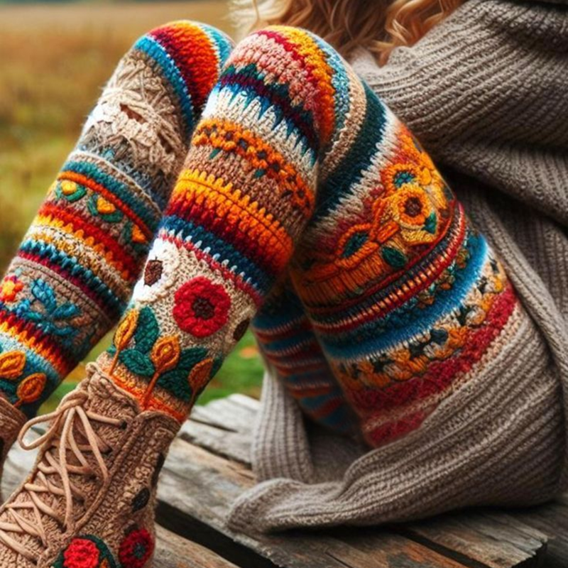 Vintage Crochet Floral Cozy Knit Leggings elevenforest