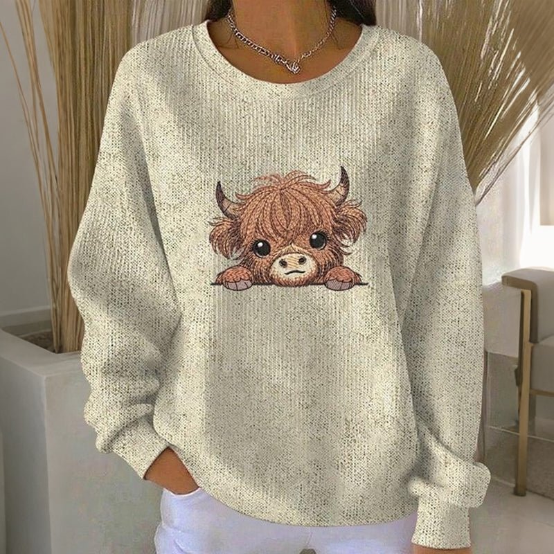 Women's Highland Cow Print Crew Neck Sweatshirt artswardrobe