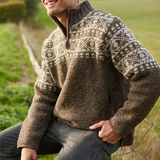 Men's Vintage Jacquard Iceland Half Zip Collar Sweater elevenforest