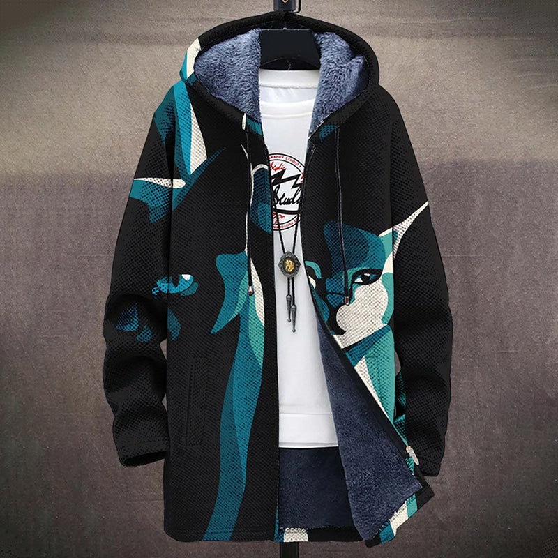 Men's Art Cat Fashion Gradient Plush Thickened Long Sleeve Sweater Jacket Cardigan elevenforest