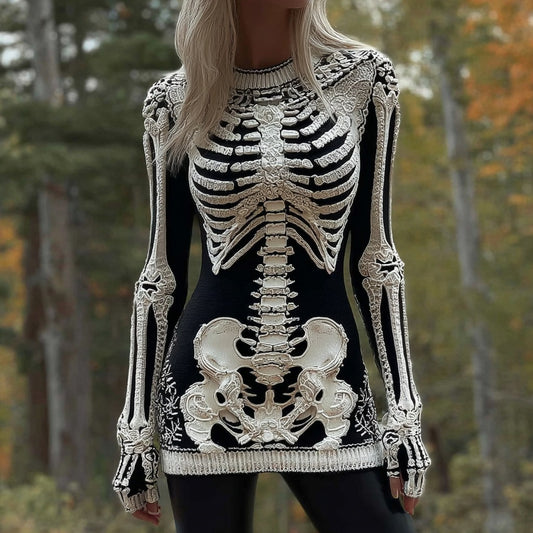 Women's Vintage Skull Art Gothic Knit Pullover Sweater artswardrobe