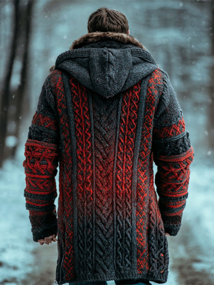 Halloween Gradient Men's Hooded Twist Sweater Cardigan elevenforest