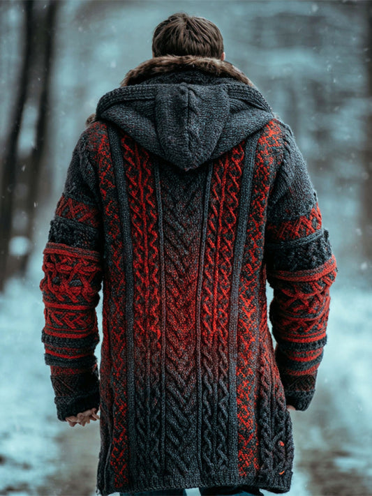 Halloween Gradient Men's Hooded Twist Sweater Cardigan elevenforest