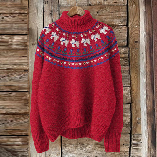 Vintage Dog Floral Knit Turtleneck Sweater elevenforest