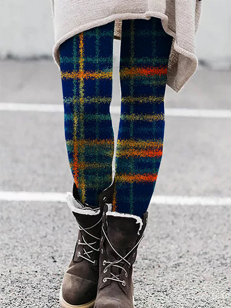 Fall Inspired Tangerine Plaid Comfy Leggings artswardrobe