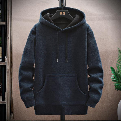 Men's Vintage Solid Color Knitted Hooded Sweatshirt elevenforest