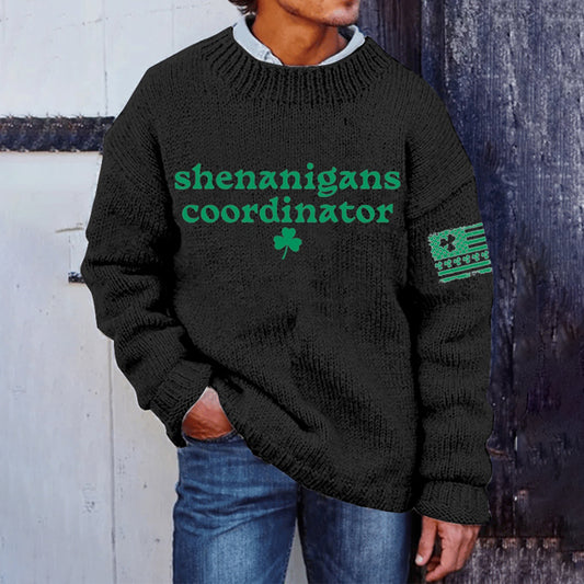 Men'S St. Patrick'S Day Printed Knit Crew Neck Sweater elevenforest
