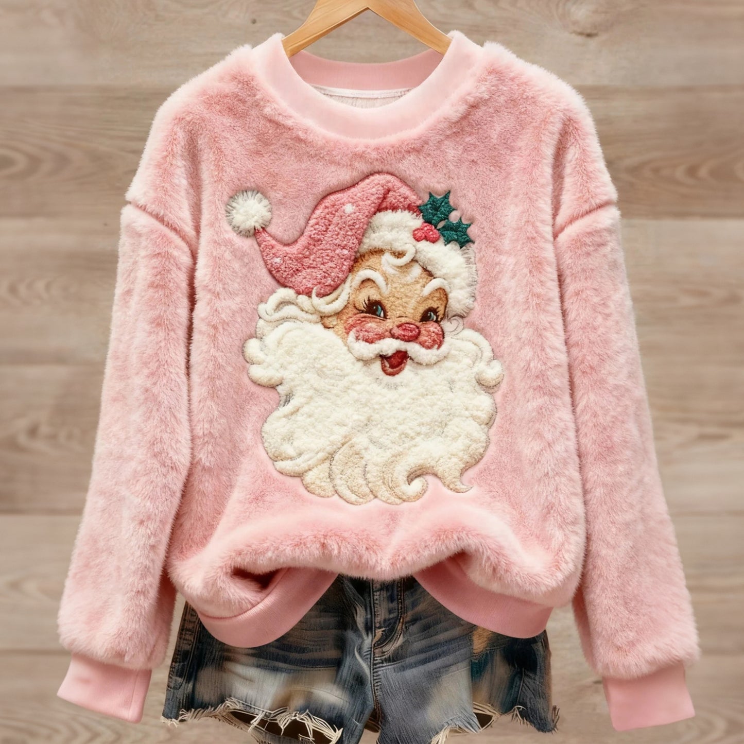 Comstylish Cute Santa Claus Pattern Warm Crew Neck Sweater