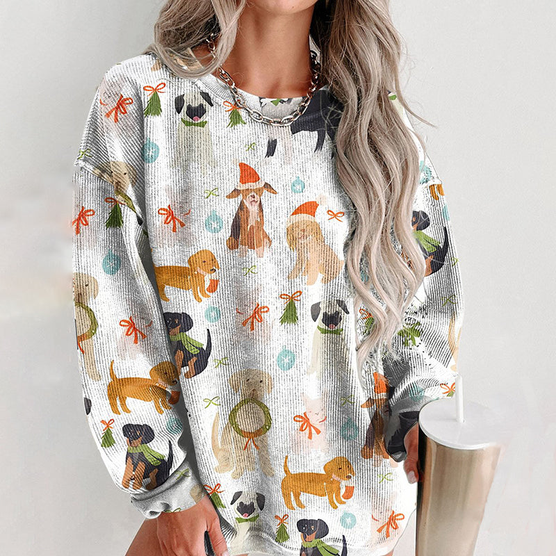 Comstylish Christmas Dog Animals Santa Hat Casual Print Shirt