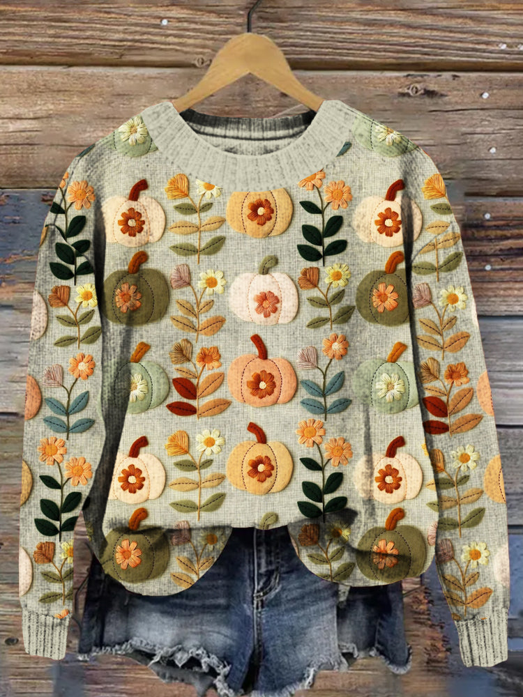 Fall Pumpkins Embroidery Cozy Sweater artswardrobe