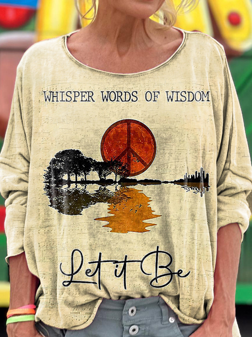 Women's Hippie Whisper Words Of Wisdom Print Casual Long Sleeve T-shir