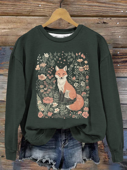 Cute Flower Fox Graphic Vintage Comfy Sweatshirt artswardrobe