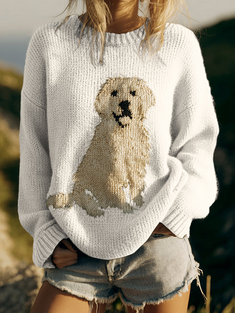 Classic Fuzzy Golden Retriever Dog Felt Cozy Knit Sweater artswardrobe