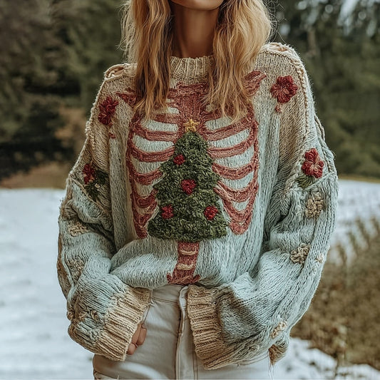 Christmas Gradient Christmas Tree Embroidered Knitted Sweater artswardrobe