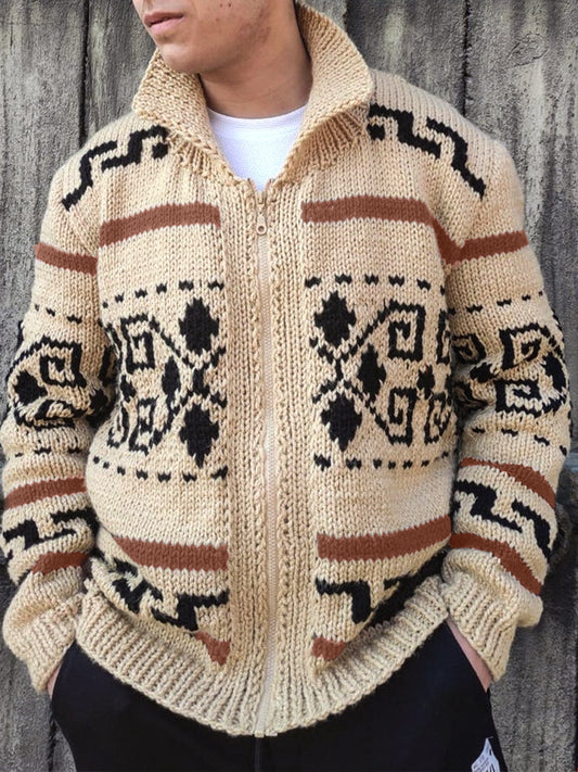 Vintage Geometric Pattern Cozy Knit Cardigan elevenforest