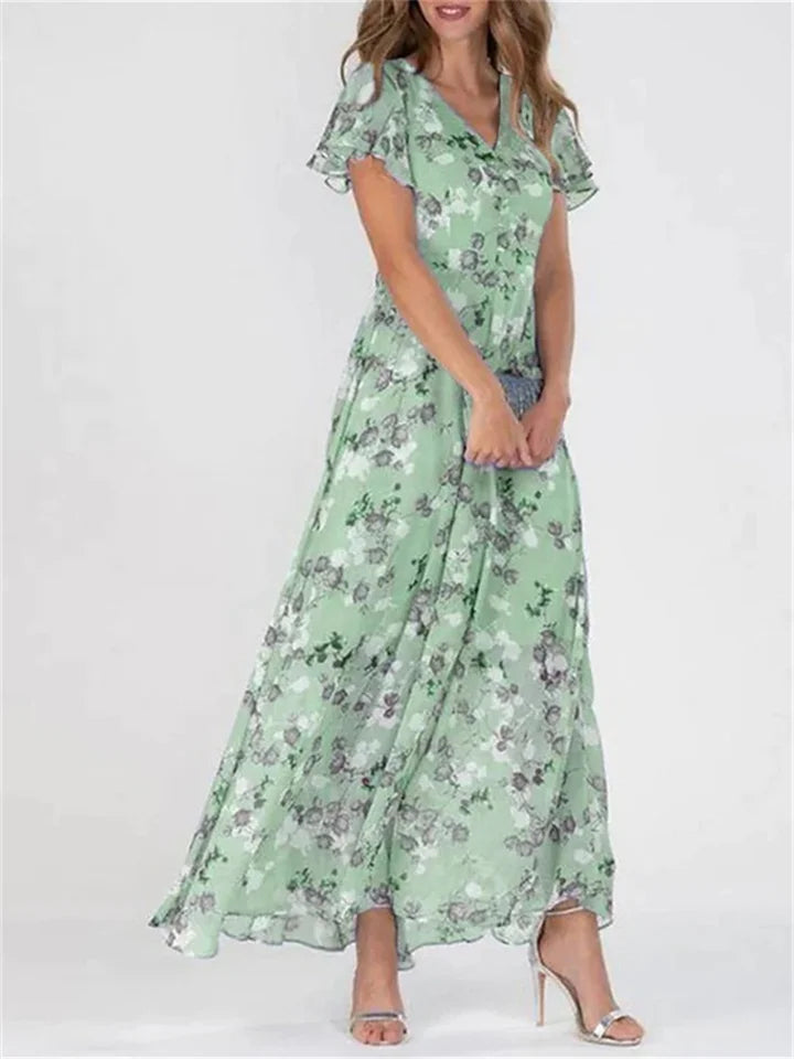 ER | Abiti midi stampati con maniche lunghe e scollo a V