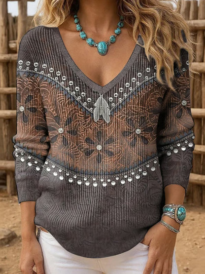 Women's Western Ethnic Print Top artswardrobe