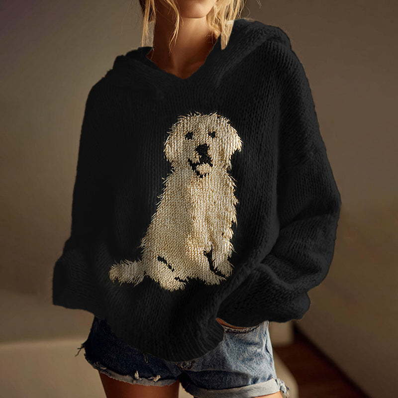 Classic Fuzzy Golden Retriever Dog Felt Cozy Knit Hooded Sweater artswardrobe