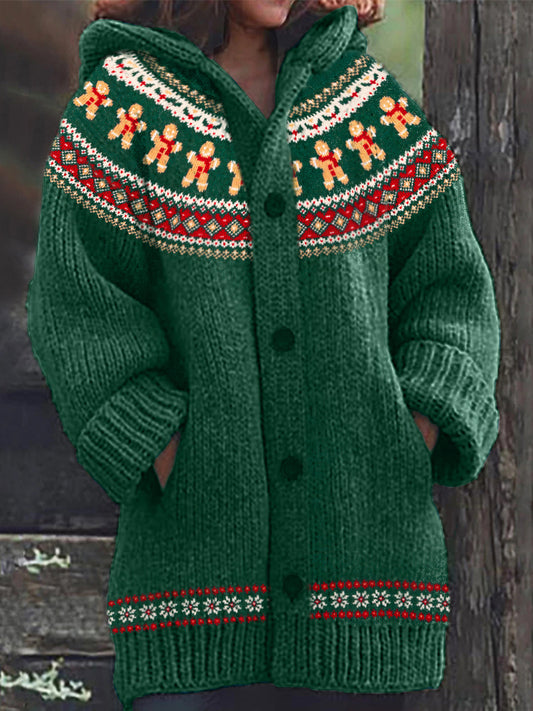 Christmas Gingerbread Cozy Fair Isle Knit Cardigan artswardrobe