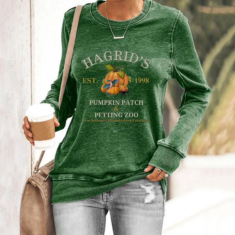 Comstylish Women's Halloween Hagrid's Pumpkin Patch Print Long Sleeve Sweatshirt
