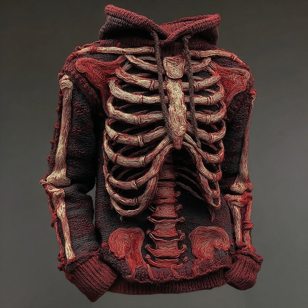 Halloween Bloody Skeleton Cozy Knit Hooded Sweater artswardrobe