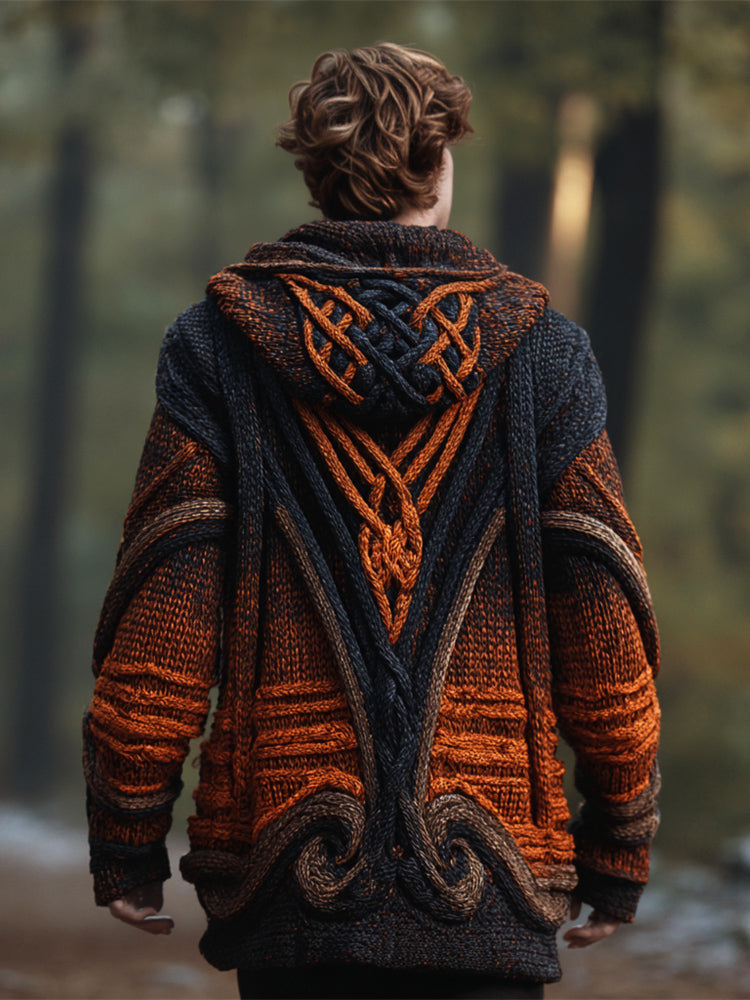 Viking Celtic Knot Art Men's Hooded Sweater Cardigan elevenforest