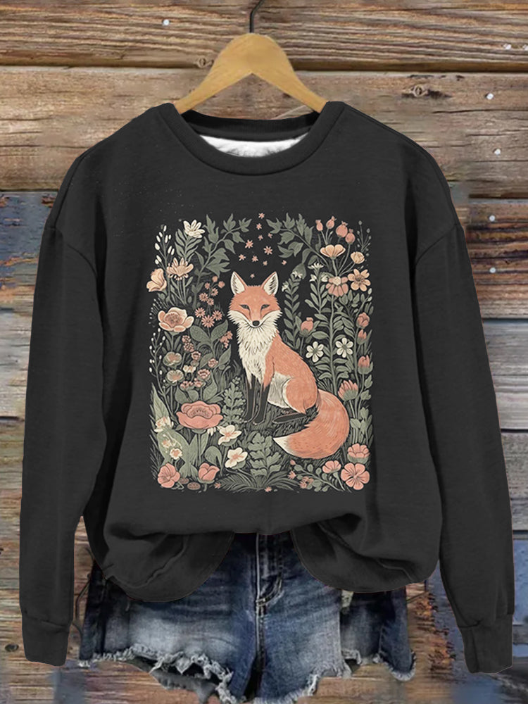 Cute Flower Fox Graphic Vintage Comfy Sweatshirt artswardrobe