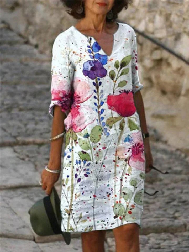 ER | Abito midi stampato con scollo a V