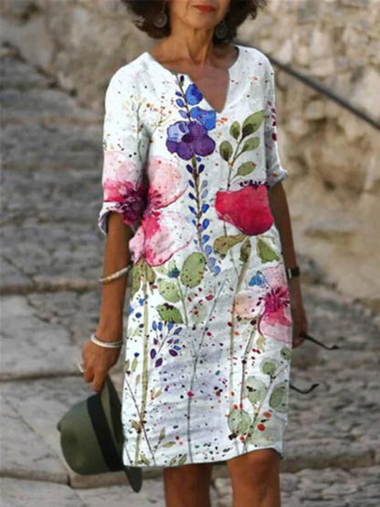 ER | Abito midi stampato con scollo a V