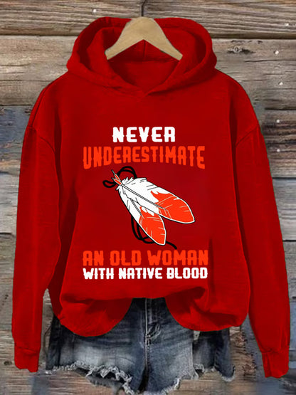 Comstylish Retro Native American Heritage Month Mmiw Awareness Never Underestimate An Old Woman With Native Blood Print Hoodie