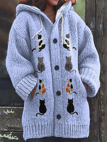 Comstylish Women's Cat Casual Print Cozy Knit Cardigan