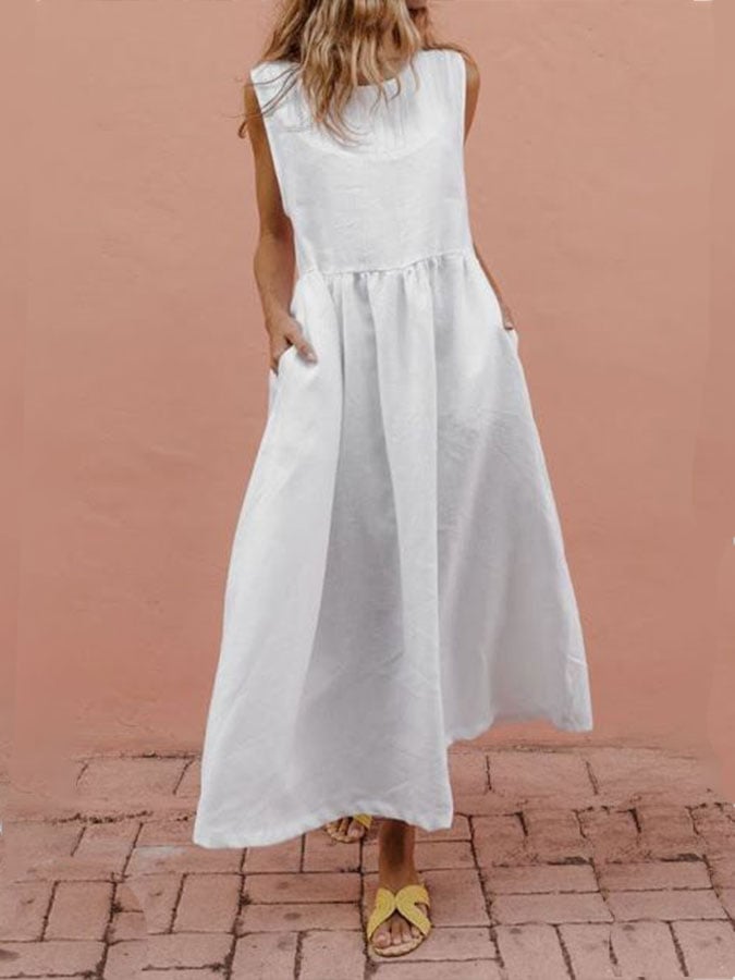 Women's Sleeveless Pleated Cotton Dress